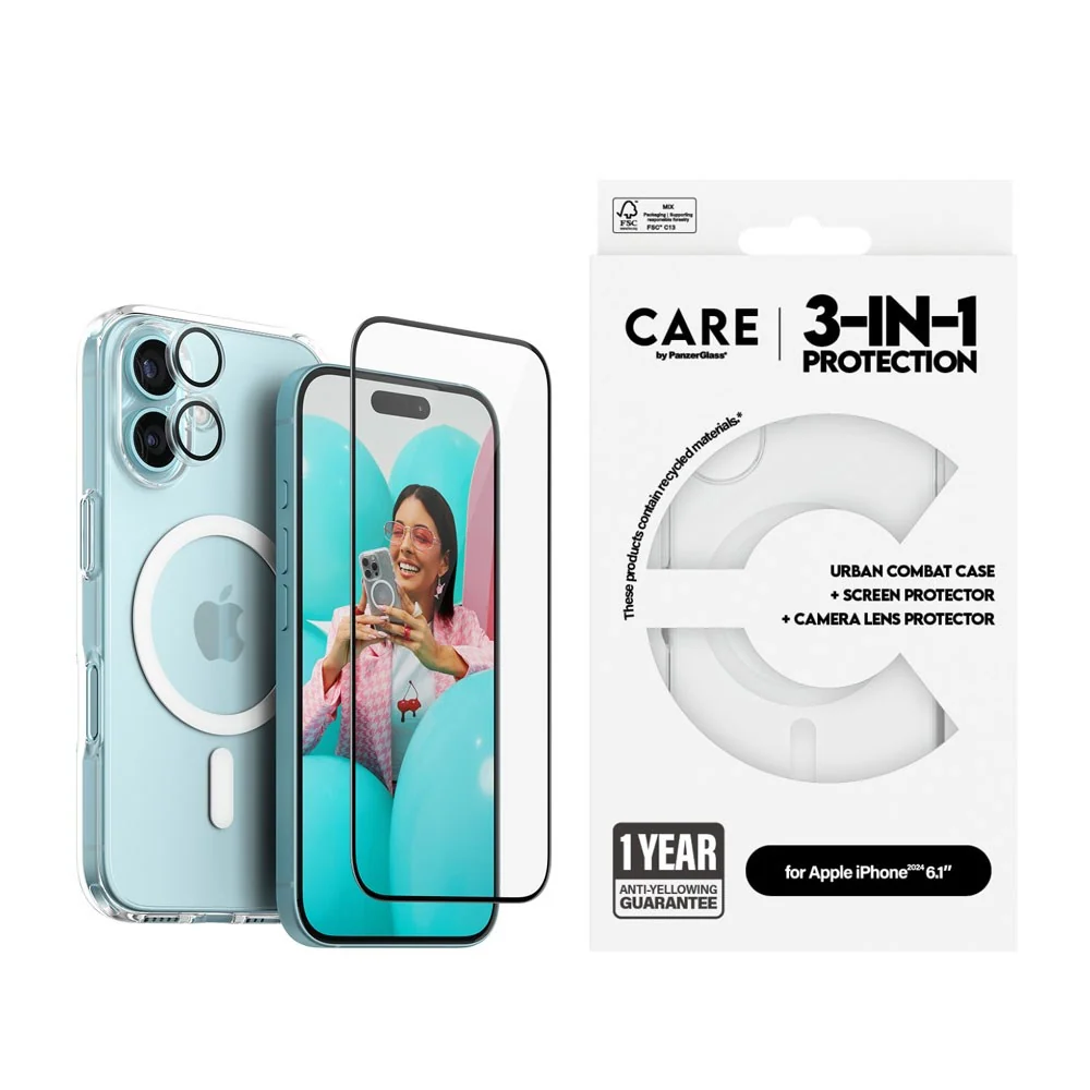 CARE By PanzerGlass iPhone 16 3-i-1 FLAGSHIP MagSafe Bundle – Skjermbe v:3909411 CARE By PanzerGlass iPhone 16 3-i-1 FLAGSHIP MagSafe Bundle – Skjermbe v:3909411