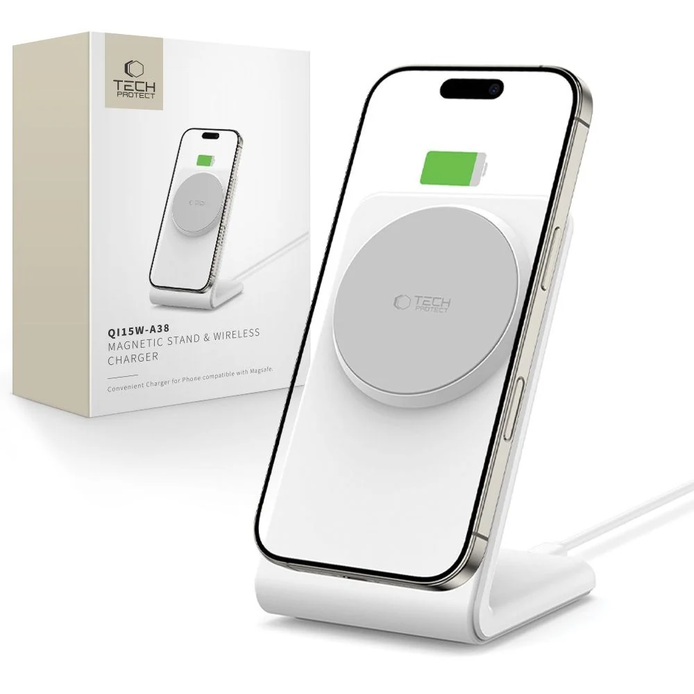 Tech-Protect QI15W-A38 MagSafe Trådløs Lader – Hvit v:9128245 Tech-Protect QI15W-A38 MagSafe Trådløs Lader – Hvit v:9128245