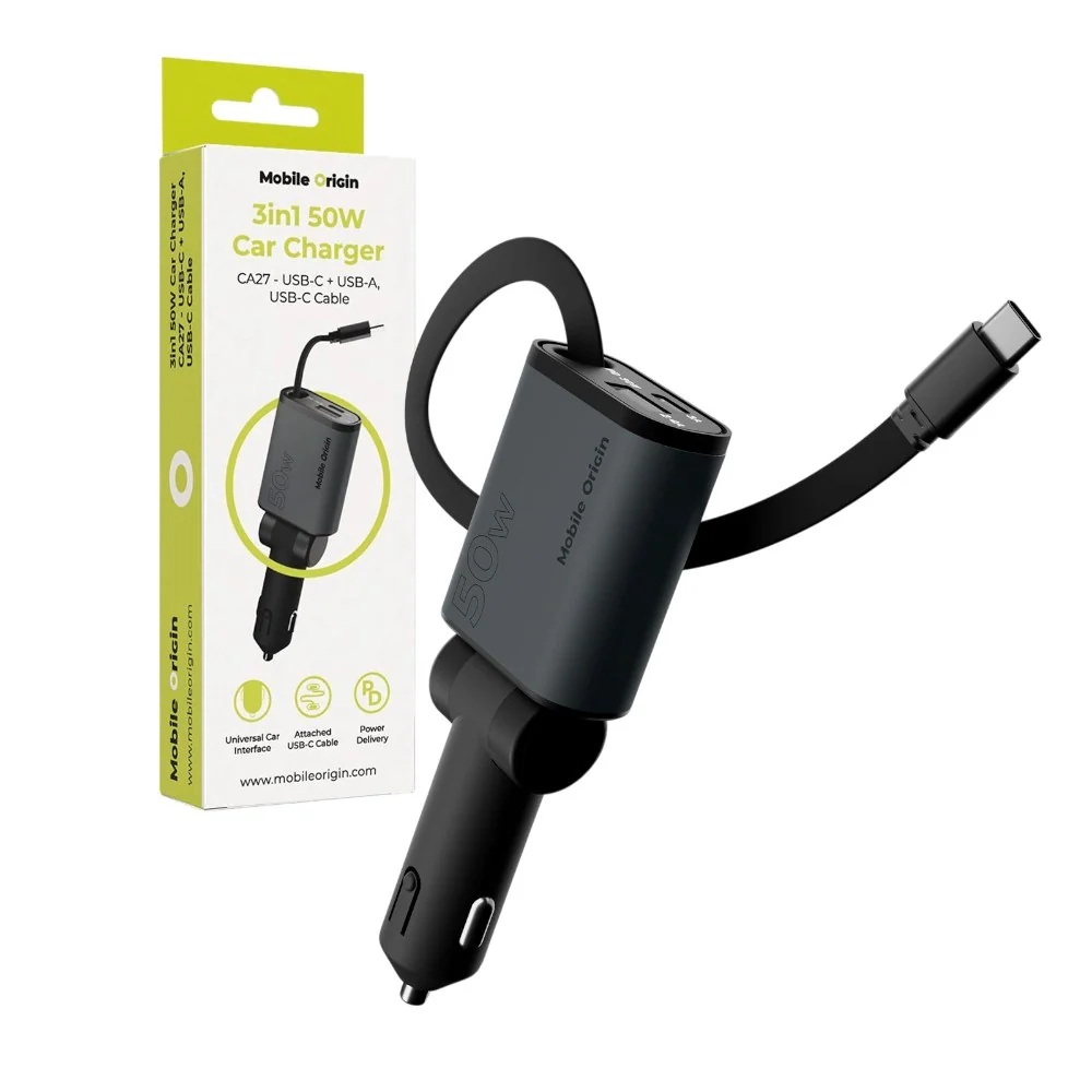 3-i-1 Billader 50W Mobile Origin med USB-C + USB-A og Uttrekkbar USB-C v:6345156 3-i-1 Billader 50W Mobile Origin med USB-C + USB-A og Uttrekkbar USB-C v:6345156