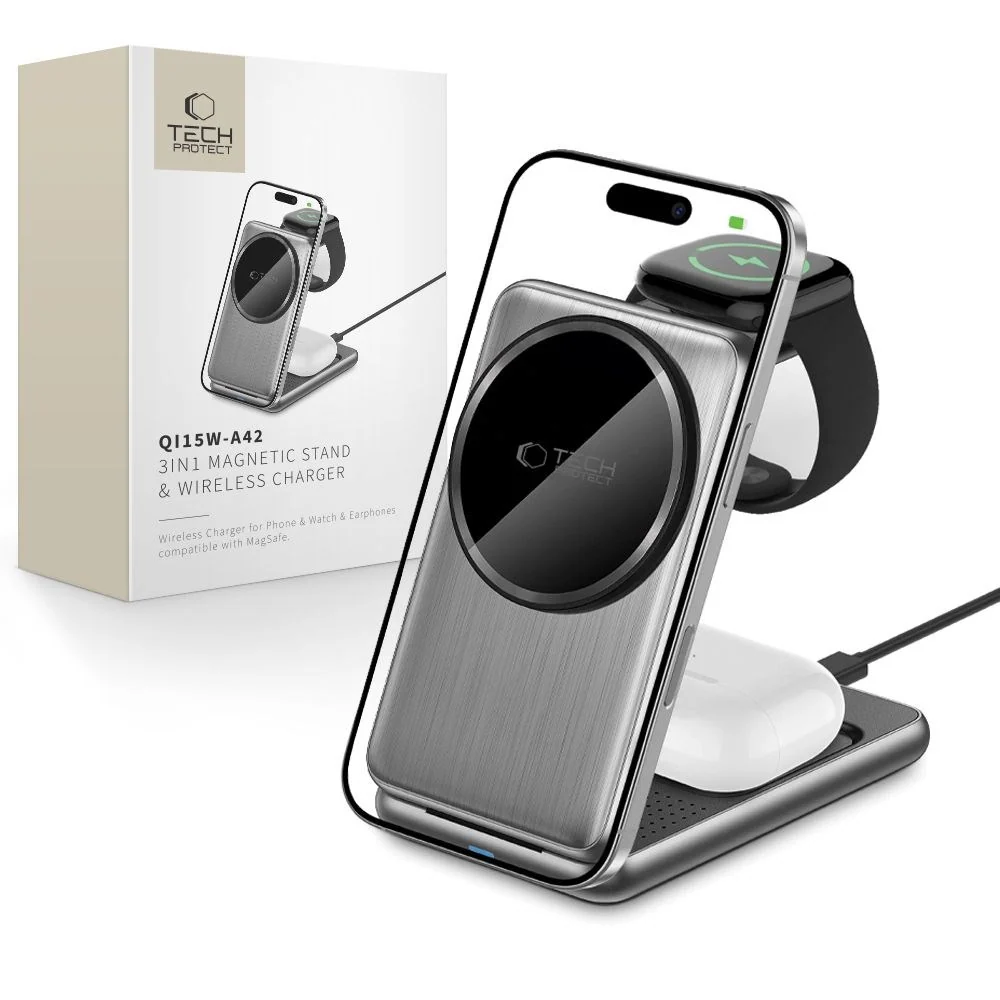 Tech-Protect QI15W-A42 3-i-1 Magnetisk Trådløs Lader – MagSafe Kompati v:7412066 Tech-Protect QI15W-A42 3-i-1 Magnetisk Trådløs Lader – MagSafe Kompati v:7412066