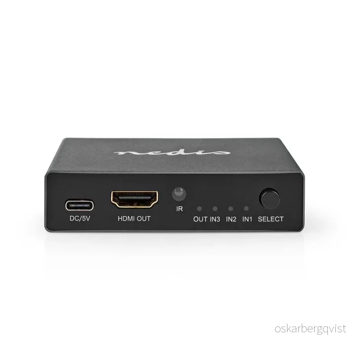Nedis HDMI ™ Switch | 3-Port port(s) | 3x HDMI™ Input | 1x HDMI™ Output | 8K@60Hz | 45 Gbps | Fjernstyrtkontrolert | Aluminium | Antrasitt v:2052515