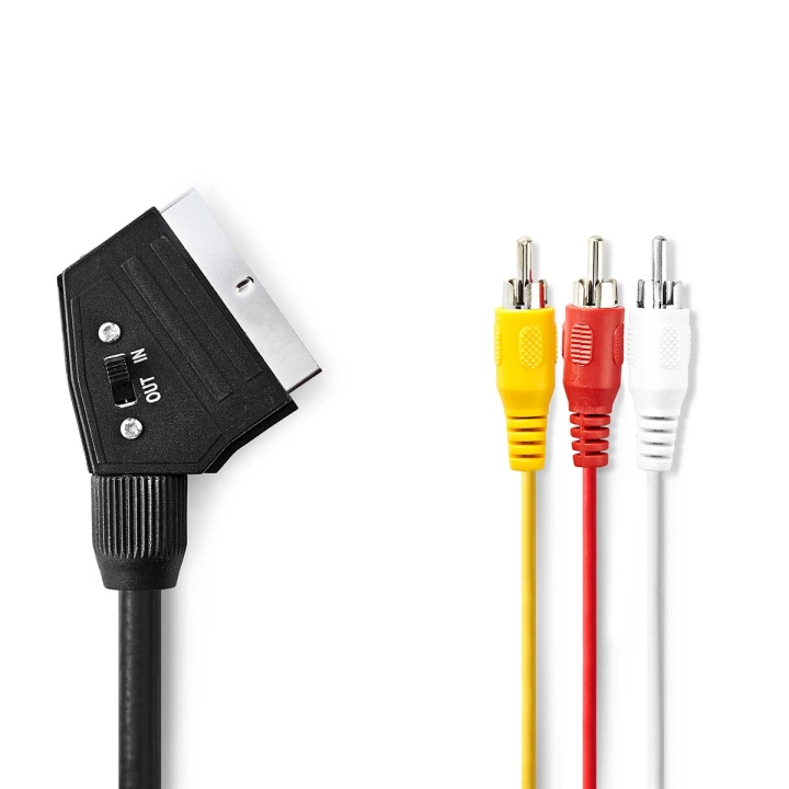 Nedis SCART-kabel | SCART Hann | 3x RCA Han | Nikkel belagt | Skiftbar | 480p | 1.00 m | Rund | PVC | Sort | Konvolutt v:3038290