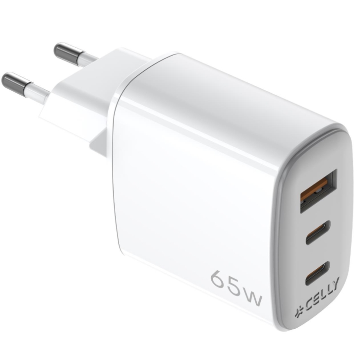 Celly USB-lader GaN 1 x USB-A + 2 x USB-C PD 65W v:2062840 Celly USB-lader GaN 1 x USB-A + 2 x USB-C PD 65W v:2062840