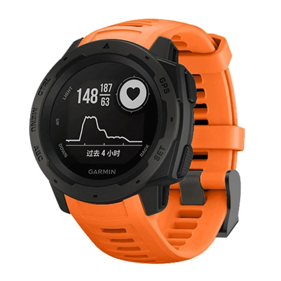 Garmin Instinct 22mm Silikon Reim med Stifter – Oransje v:4258080 Garmin Instinct 22mm Silikon Reim med Stifter – Oransje v:4258080