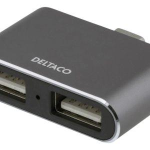 DELTACO USB-C minihub, 2x USB-A 2.0, 480 Mbps, 0,5A, space grey v:3577386