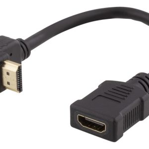 DELTACO Fleksibel HDMI-adapter, 0,2 m, vinklet opp, HDMI M/F, UHD, svart v:2838989