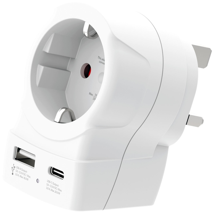 SKROSS Reiseadapter Europa til Storbritannia og andre USB-A/USB-C 20W PD jordet v:7049981