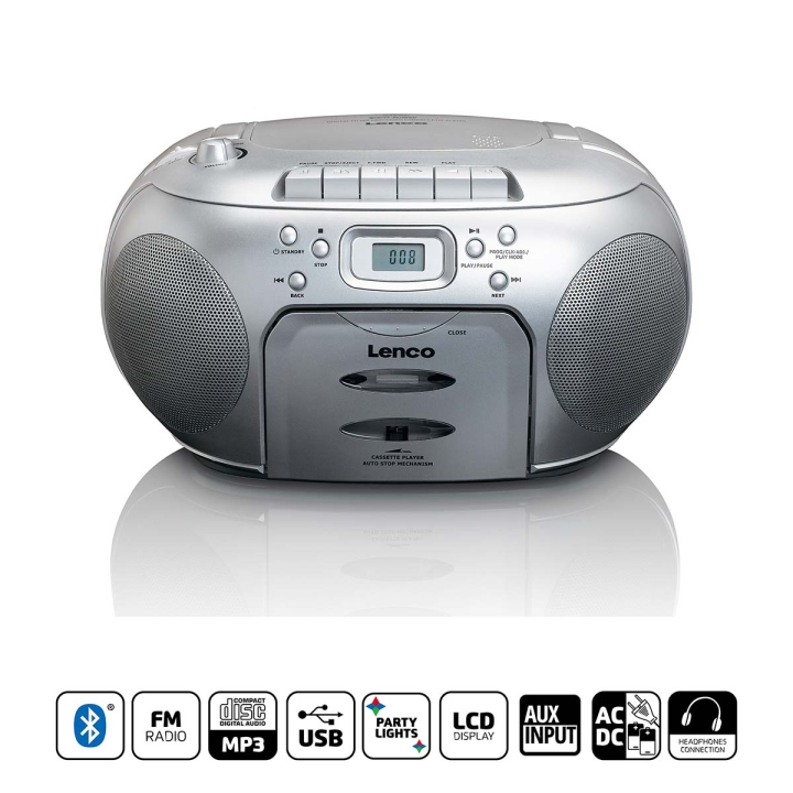 Lenco Bærbar FM-radio CD-kassettspiller Sølv v:2754831 Lenco Bærbar FM-radio CD-kassettspiller Sølv v:2754831