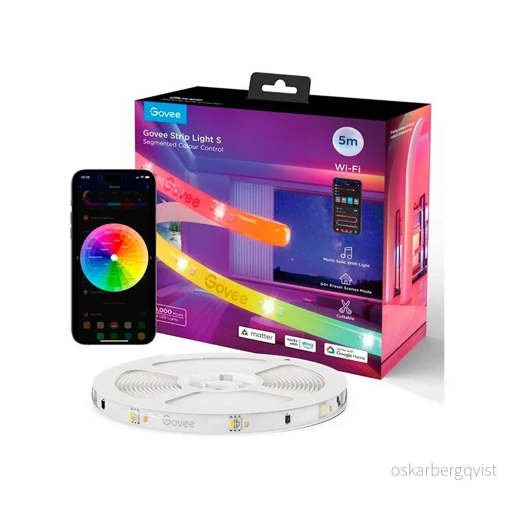 Govee Wi-Fi + Bluetooth RGBIC LED Strip Lights – 5m – Hvit v:8729650