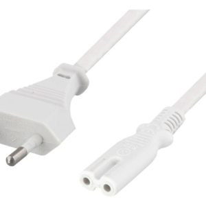 DELTACO ujordet apparatkabel, CEE 7/16 til IEC 60320 C7, 1m, hvit v:5451669 DELTACO ujordet apparatkabel, CEE 7/16 til IEC 60320 C7, 1m, hvit v:5451669