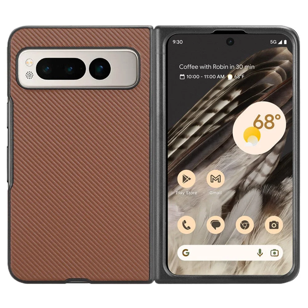 Google Pixel Fold Skinnkledd Plast Deksel - Brun Carbon v:6285459