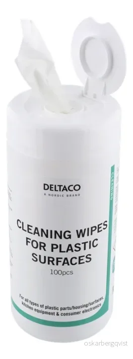 DELTACO våtservietter for plastoverflater, 100 våtservietter, alkoholfrie, hvite v:9108853