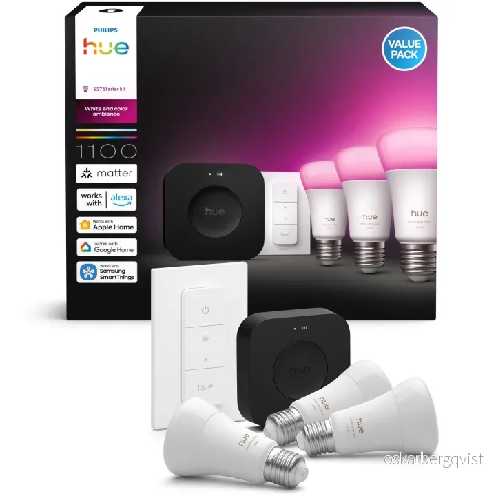 Philips Hue Startkit White and Color Ambiance 3xE27 1100lm + fjärr + Hue Bridge Pro v:8119402