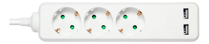 DELTACO Jordet grenuttak 2x USB-A og 3x CEE 7/3-uttak, barnesikret, 1,5 m, hvit v:6272108 DELTACO Jordet grenuttak 2x USB-A og 3x CEE 7/3-uttak, barnesikret, 1,5 m, hvit v:6272108