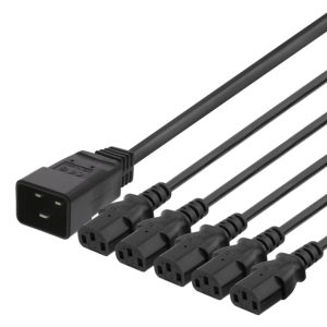 DELTACO Apparatkabel IEC C20 – 5x IEC C13, 1m, 16A/250V, Y-splitter, svart v:1735174