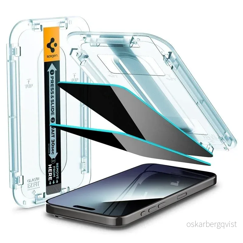 iPhone 15 Pro Max Spigen EZ Fit Glas.tR Skjermbeskytter 2 Stk. - Priva v:9928800