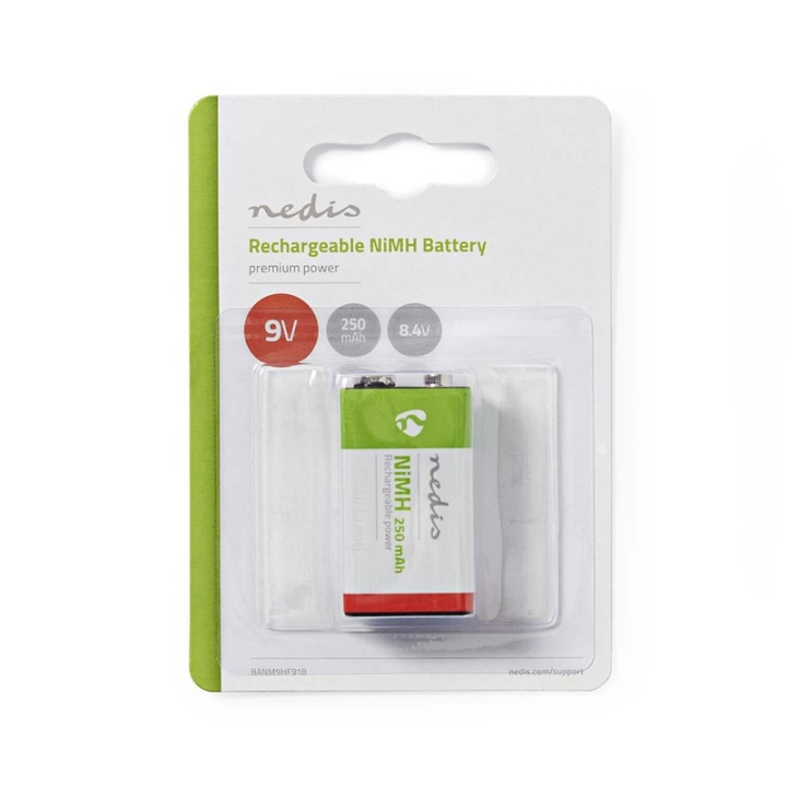 Nedis Oppladbare batteri E-blokk | 8.4 V DC | 250 mAh | Forhånds ladet | 1-Pakke | 6LR61 v:4981053 Nedis Oppladbare batteri E-blokk | 8.4 V DC | 250 mAh | Forhånds ladet | 1-Pakke | 6LR61 v:4981053