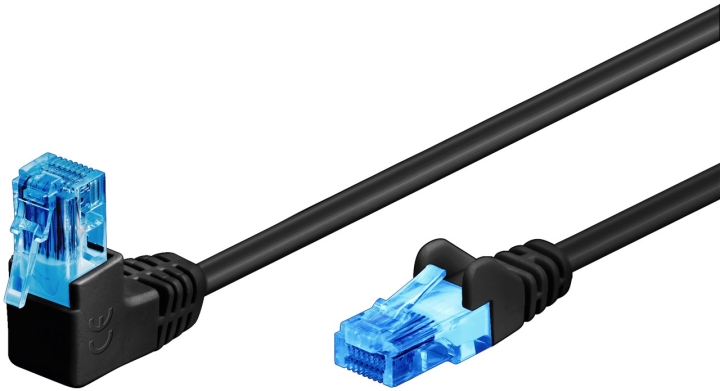 Goobay Kretskabel CAT 6A, 1x 90° vinklet, U/UTP, svart kobberbelagt aluminiumtråd (CCA), snaplås på toppen, 1 m v:6991259