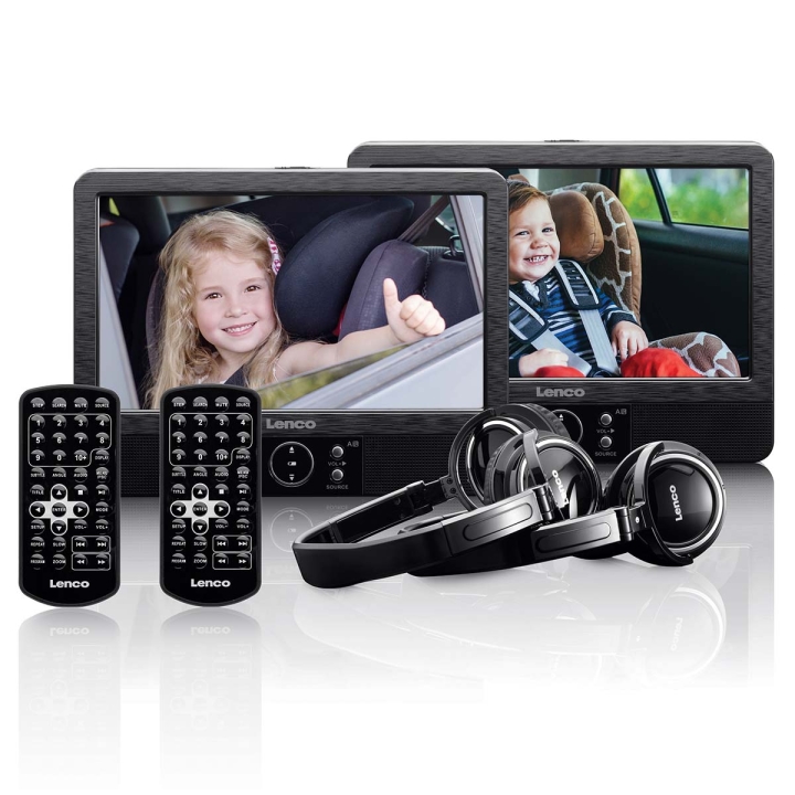 Lenco 2x 9 bærbar DVD-spiller med USB SD innebygd batteri, hodetelefoner og brakett Svart v:5060191 Lenco 2x 9 bærbar DVD-spiller med USB SD innebygd batteri, hodetelefoner og brakett Svart v:5060191