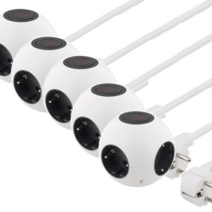 5-pack DELTACO Kuleformet strømskinne med bryter, 4xCEE 7/4, 1xCEE 7/7, hvit v:6998299 5-pack DELTACO Kuleformet strømskinne med bryter, 4xCEE 7/4, 1xCEE 7/7, hvit v:6998299