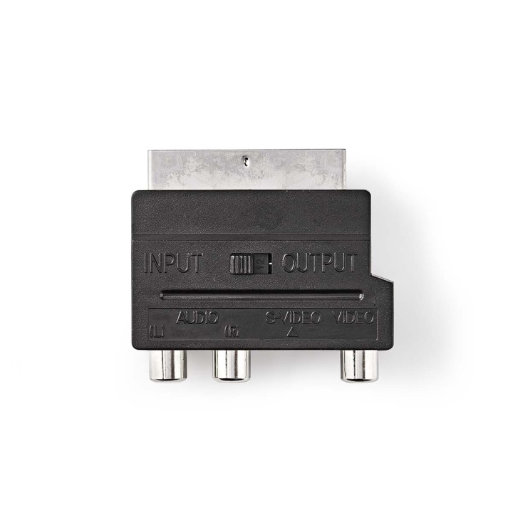 Nedis SCART-adapter | SCART Hann | S-Video Female / 3x RCA Hunn | Nikkel belagt | Kan Veksles | ABS | Sort | 1 stk. | Boks v:6036159