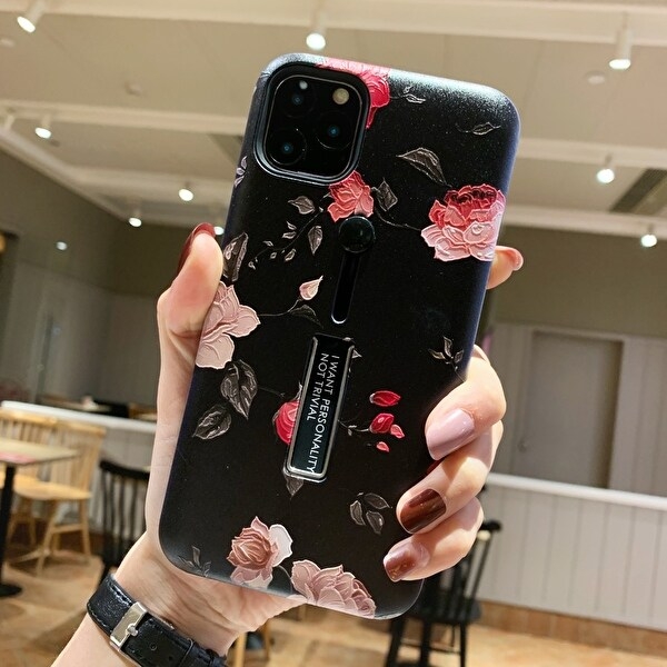 Moteveske med fingerholder - iPhone 12/12 Pro, blomster v:2709670