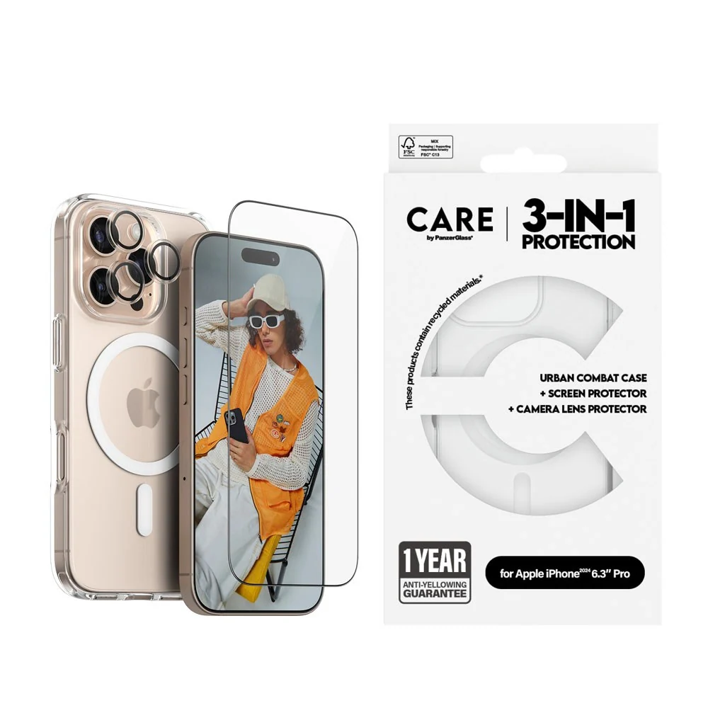 CARE By PanzerGlass iPhone 16 Pro 3-i-1 FLAGSHIP MagSafe Bundle – Skje v:6256541 CARE By PanzerGlass iPhone 16 Pro 3-i-1 FLAGSHIP MagSafe Bundle – Skje v:6256541