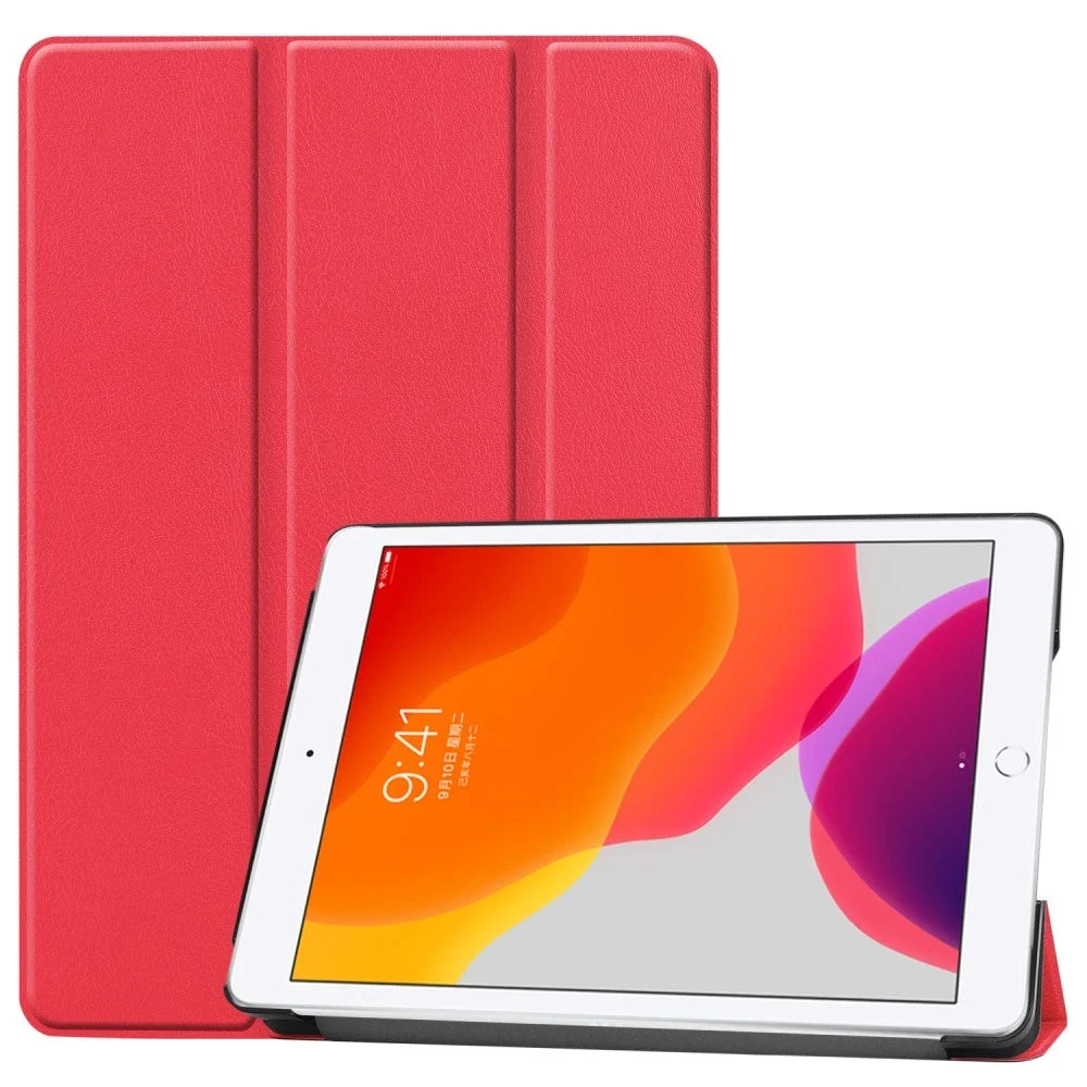 Apple iPad 10.2" (2021 / 2020 / 2019) Skinn Flip Deksel m. Stativ – Rø v:8455200