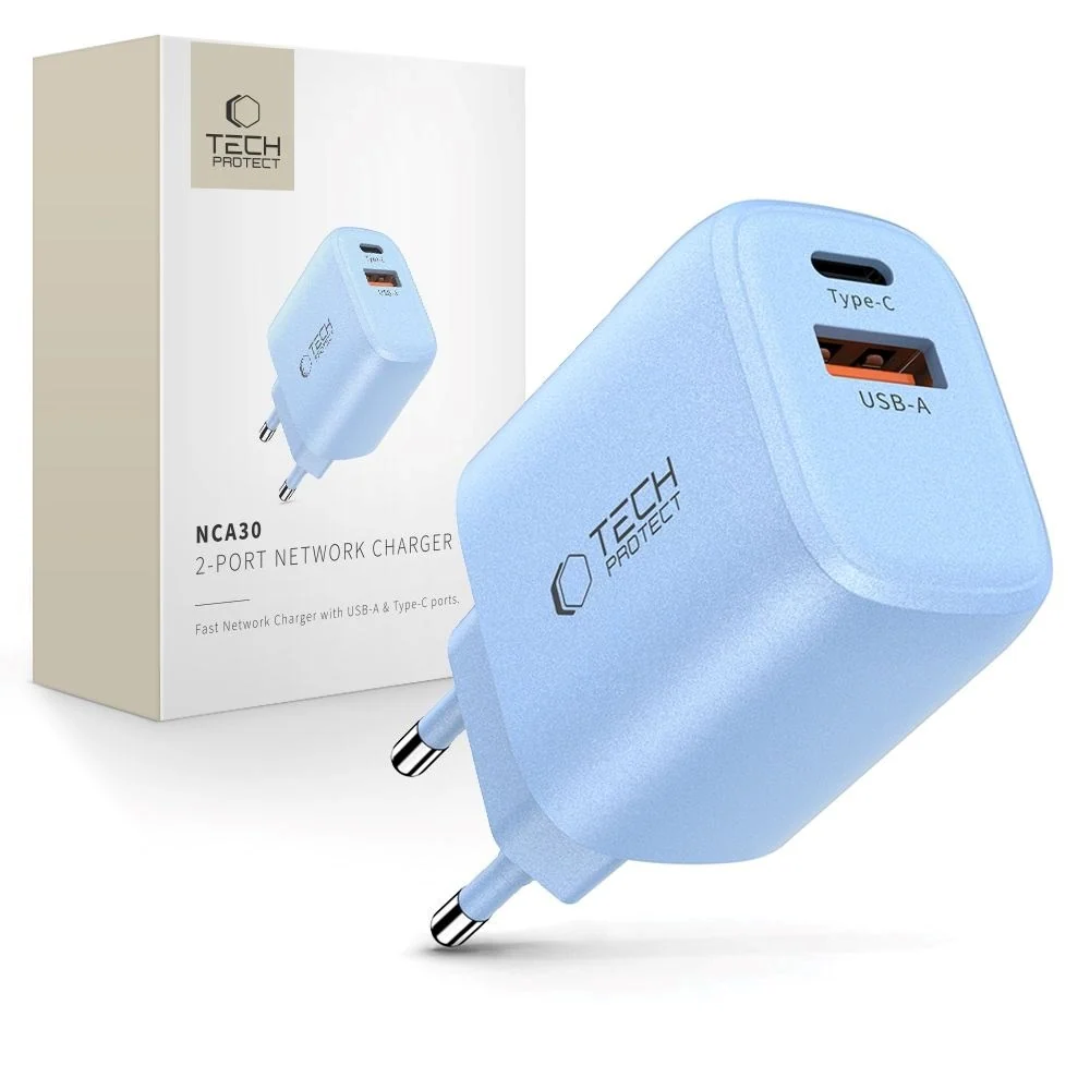Tech-Protect NCA30 Vegglader med 30W - 1 x USB-A & 1 x USB-C - Blå v:7125070