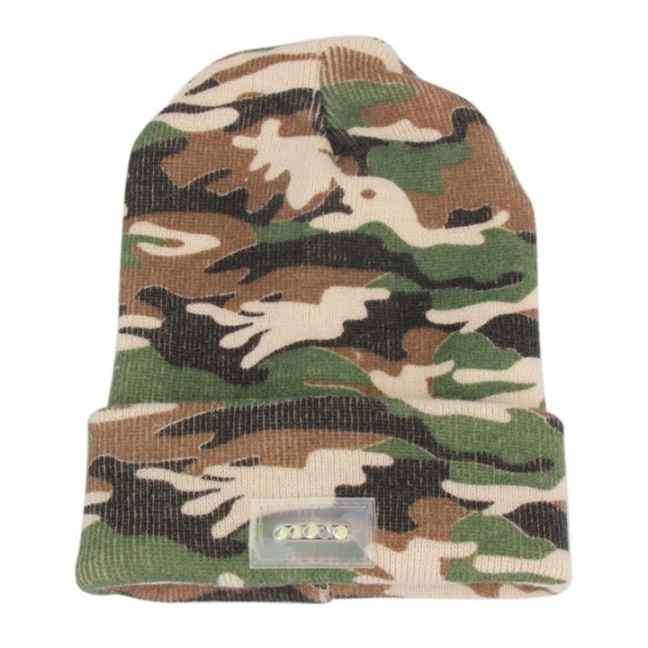 LED Beanie med fem innebygde lys – Kamuflasje v:9962282 LED Beanie med fem innebygde lys – Kamuflasje v:9962282