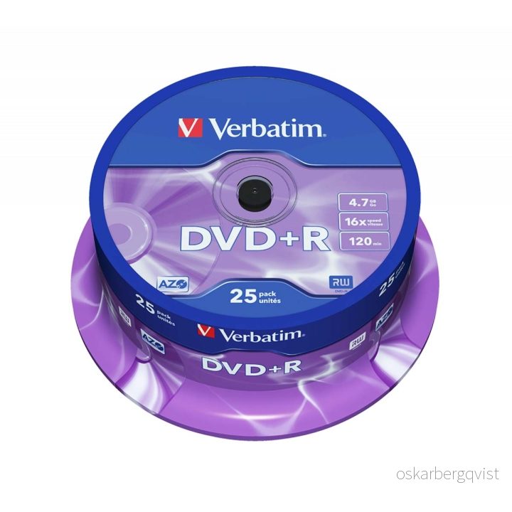 DVD+R AZO 16x 4.7GB 25 Pakke Spindel Matt Sølv v:1641490
