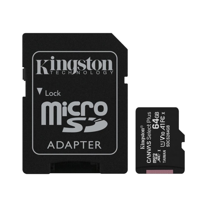 Kingston Canvas Select Plus – microSDXC 64 GB, klasse 10, UHS-I, 100 MB/s + adapter v:5020574