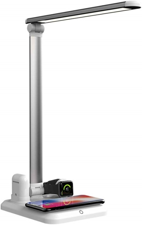 Bordlampe med trådløs Qi-lading, 4-i-1, Hvit v:7783237