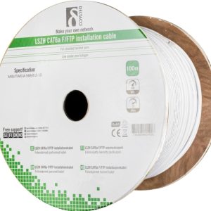 DELTACO F/FTP folieskärmad inst.kabel, Cat6a, LSZH , 100m rulle, vit v:1582446