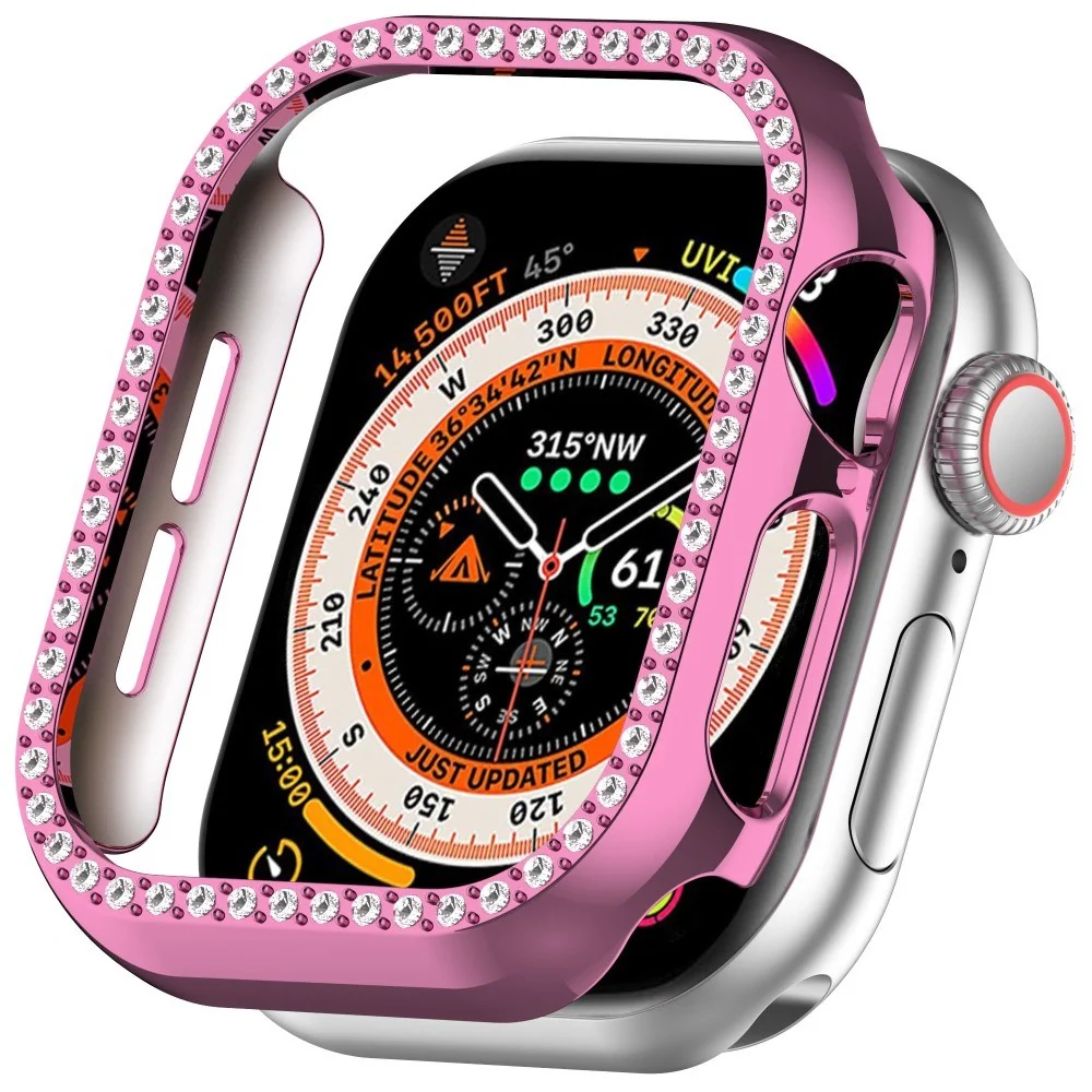 Apple Watch 11 / 10 (42mm) Hard Plast Deksel – Pink / Rhinsten v:131227 Apple Watch 11 / 10 (42mm) Hard Plast Deksel – Pink / Rhinsten v:131227