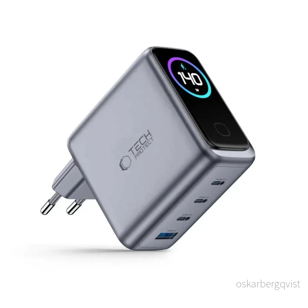 4-i-1 Vegglader 140W m. 1x USB-A og 3x USB-C Tech-Protect PowerVision v:8185751 4-i-1 Vegglader 140W m. 1x USB-A og 3x USB-C Tech-Protect PowerVision v:8185751