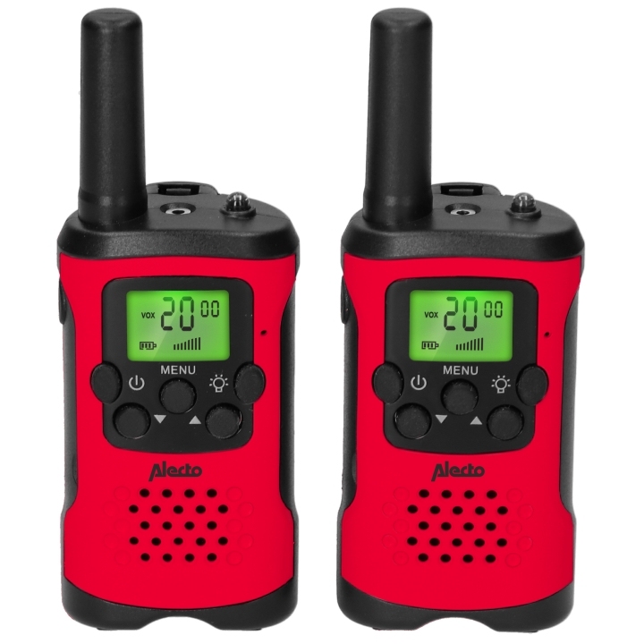 Alecto Walkie-Talkie-sett | 2 håndsett | Opp til 7 km | Frekvenskanaler: 8 | PTT / VOX | 24 timers standby | Hodetelefonutgang | Innebygd lommelykt | Rød v:3777767 Alecto Walkie-Talkie-sett | 2 håndsett | Opp til 7 km | Frekvenskanaler: 8 | PTT / VOX | 24 timers standby | Hodetelefonutgang | Innebygd lommelykt | Rød v:3777767