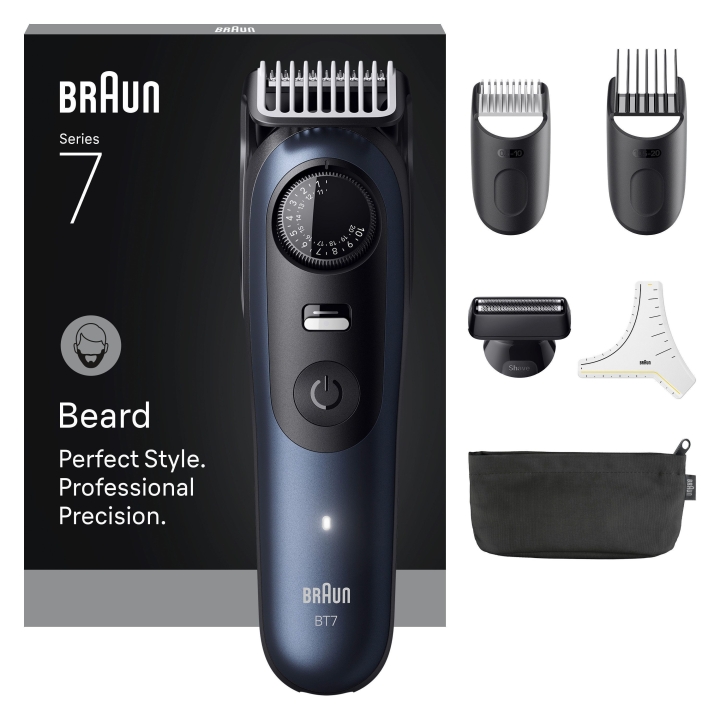 Braun Skjeggtrimmer Series 7, +6 barberingsverktøy, BT7520 – Svart / Deep Blue v:7102469