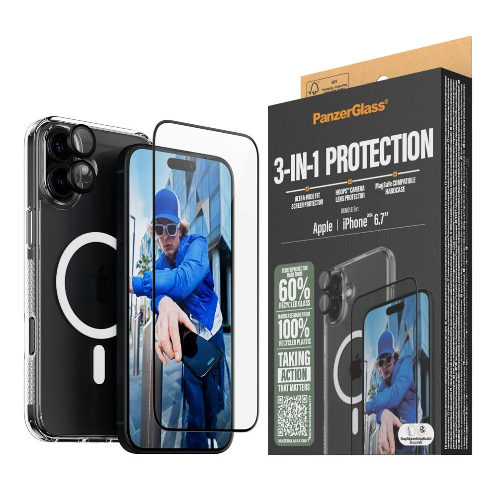 iPhone 16 Plus PanzerGlass 3-i-1 Bundle m. EasyAligner - Skjermbeskytt v:1631640