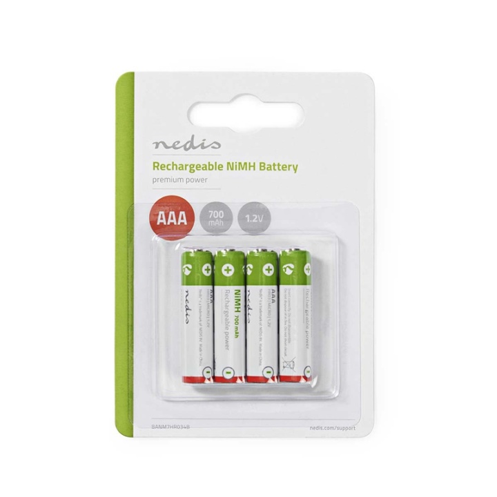 Nedis Oppladbare Ni-MH batteri AAA | 1.2 V DC | 700 mAh | Forhånds ladet | 4-Pakke v:2999282 Nedis Oppladbare Ni-MH batteri AAA | 1.2 V DC | 700 mAh | Forhånds ladet | 4-Pakke v:2999282