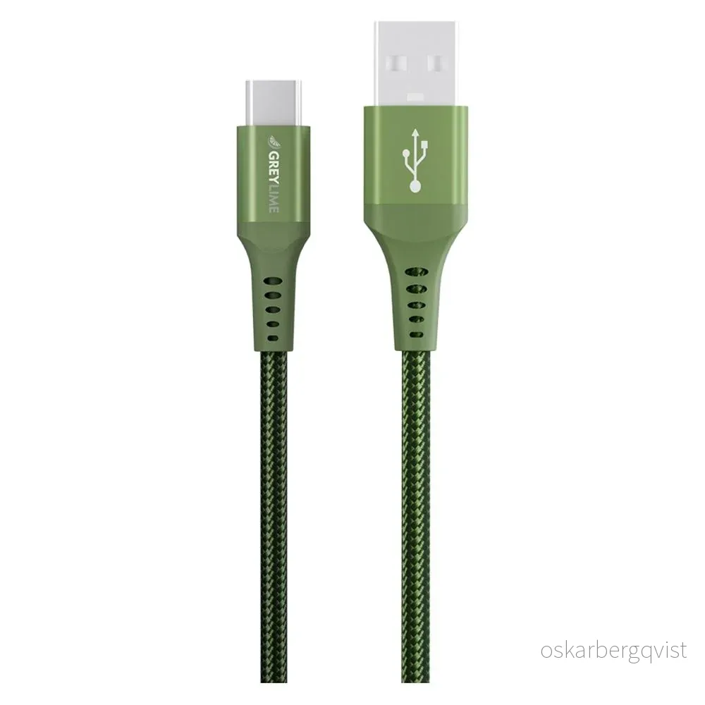 GreyLime 15W Flettet USB-A til USB-C Kabel 50 cm – Grønn v:2174405 GreyLime 15W Flettet USB-A til USB-C Kabel 50 cm – Grønn v:2174405