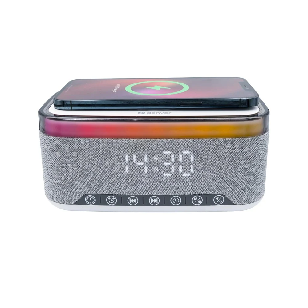 Denver CRQ-225 FM-Klokkeradio med Trådløs Lading & Bluetooth – Grå v:6250782 Denver CRQ-225 FM-Klokkeradio med Trådløs Lading & Bluetooth – Grå v:6250782