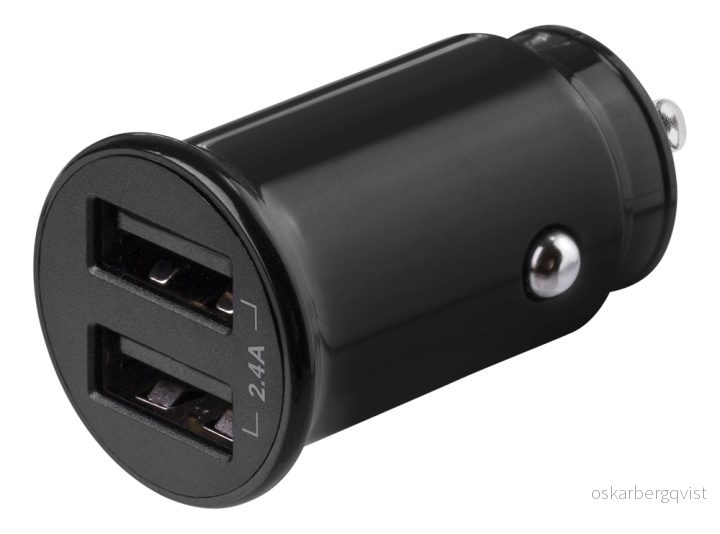 DELTACO 12/24 V USB-billader, doble USB-A-porter, 2,4 A, 12 W, svart v:9070307