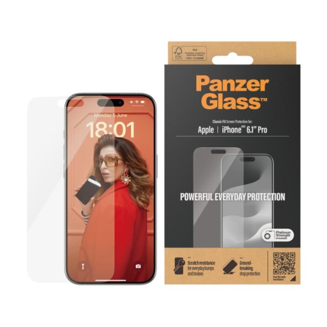 PanzerGlass Skjermbeskytter Apple iPhone 15 Pro | Classic Fit v:7540740