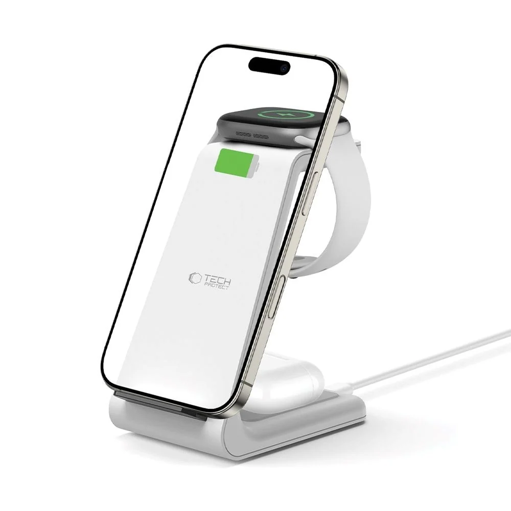 Tech-Protect QI15W-A36 Trådløs Lader med USB-C – 3-i-1 Funksjon – Hvit v:1286373