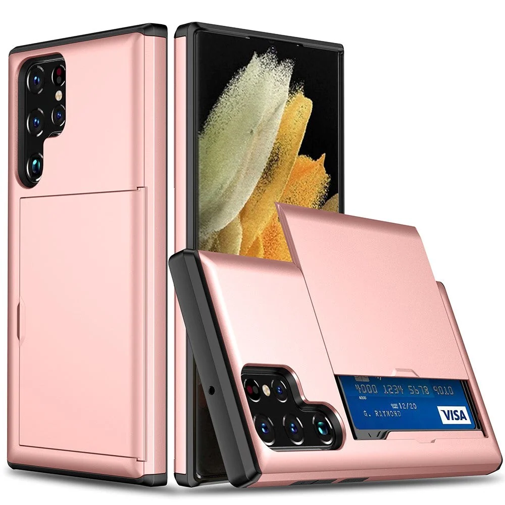 Samsung Galaxy S22 Ultra Hybrid Plast Håndverker Deksel med Kortholder v:9718482