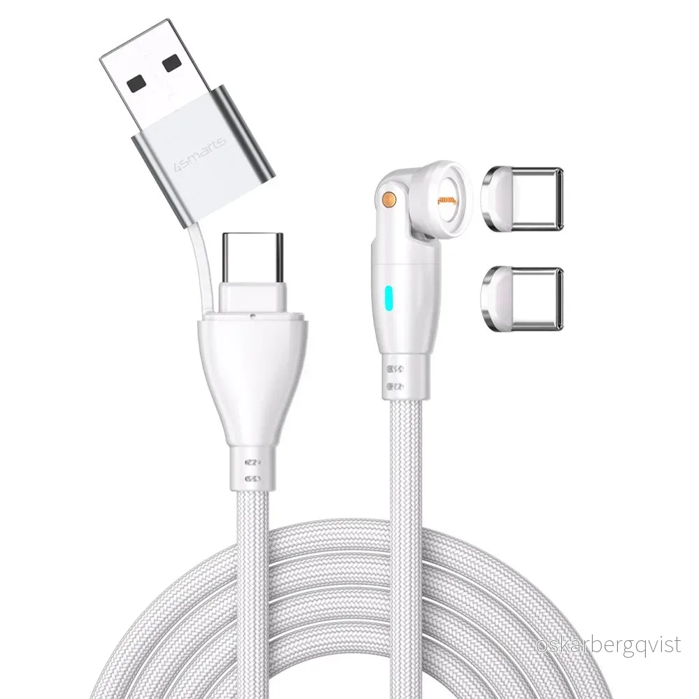 4smarts GravityCord Magnetisk Kabel m. USB-C/A – 100W – 1.8m – Hvit v:1047232 4smarts GravityCord Magnetisk Kabel m. USB-C/A – 100W – 1.8m – Hvit v:1047232