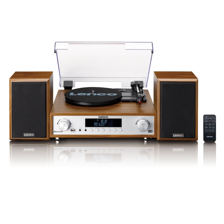 Lenco HiFi stereoanlegg med platespiller, DAB+/FM-radio og Bluetooth® Wood v:9121011