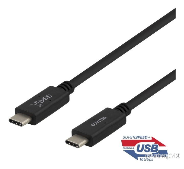 DELTACO USB-C til USB-C-kabel, 1 m, 10 Gbps, 100 W 5A, USB 3.1 Gen 2, E-merket v:1437100