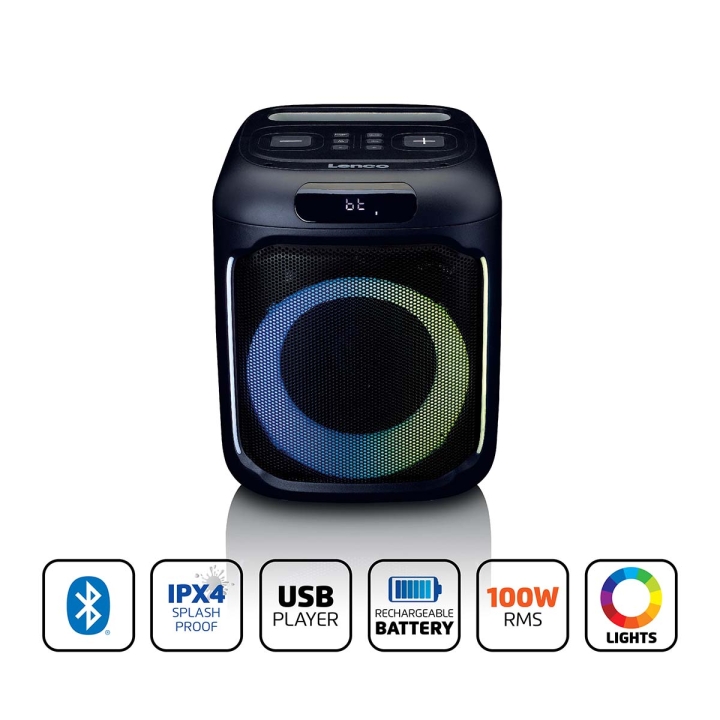 Lenco Kompakt IPX4 Bluetooth® Partyhøyttaler med trådløs mikrofon v:6839385 Lenco Kompakt IPX4 Bluetooth® Partyhøyttaler med trådløs mikrofon v:6839385